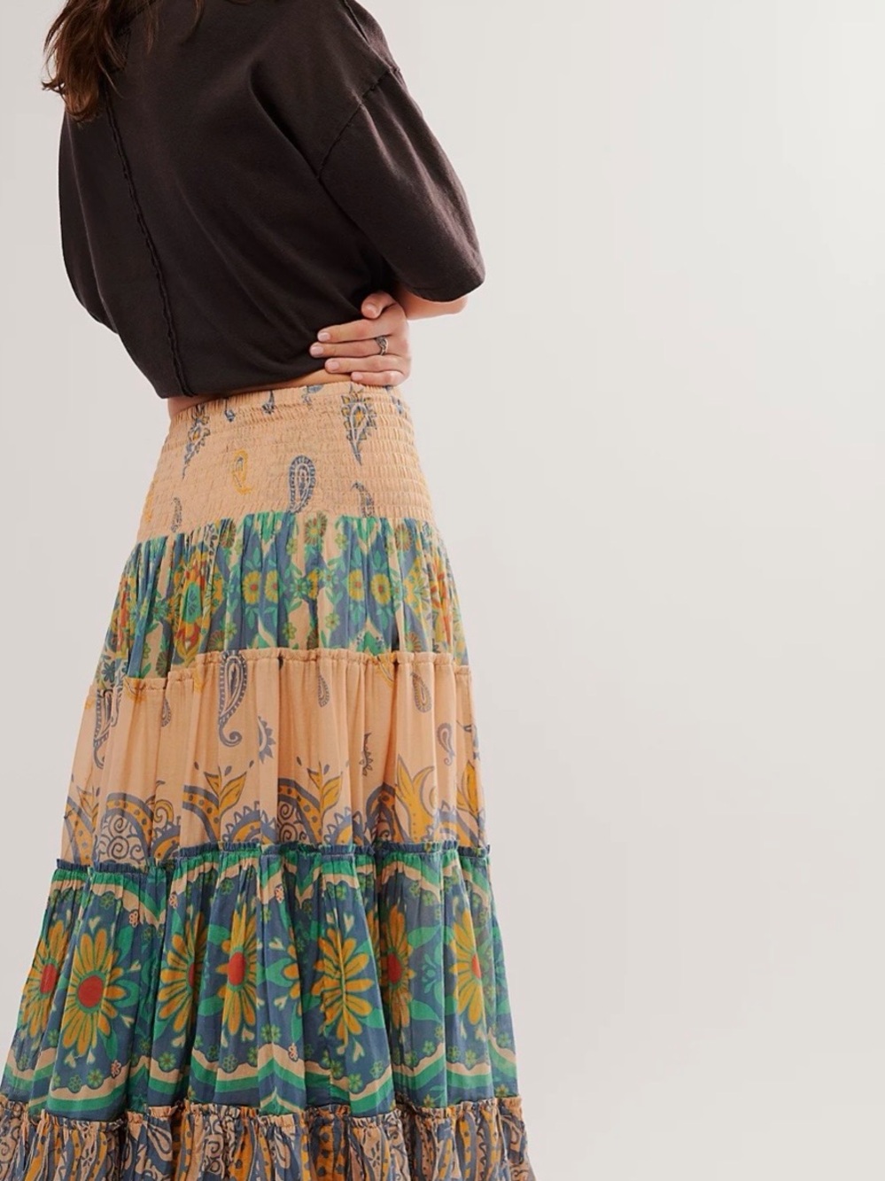 NWT Free People Super Thrills Convertible Maxi Skirt Blue Sky Combo Boho - Picture 3 of 9